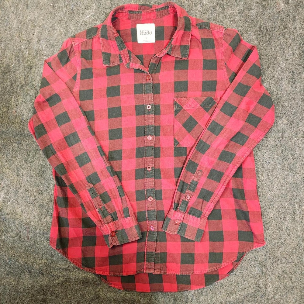 Mudd Womens Red Black Buffalo Plaid Flannel Button Up Shirt Size M RN111052